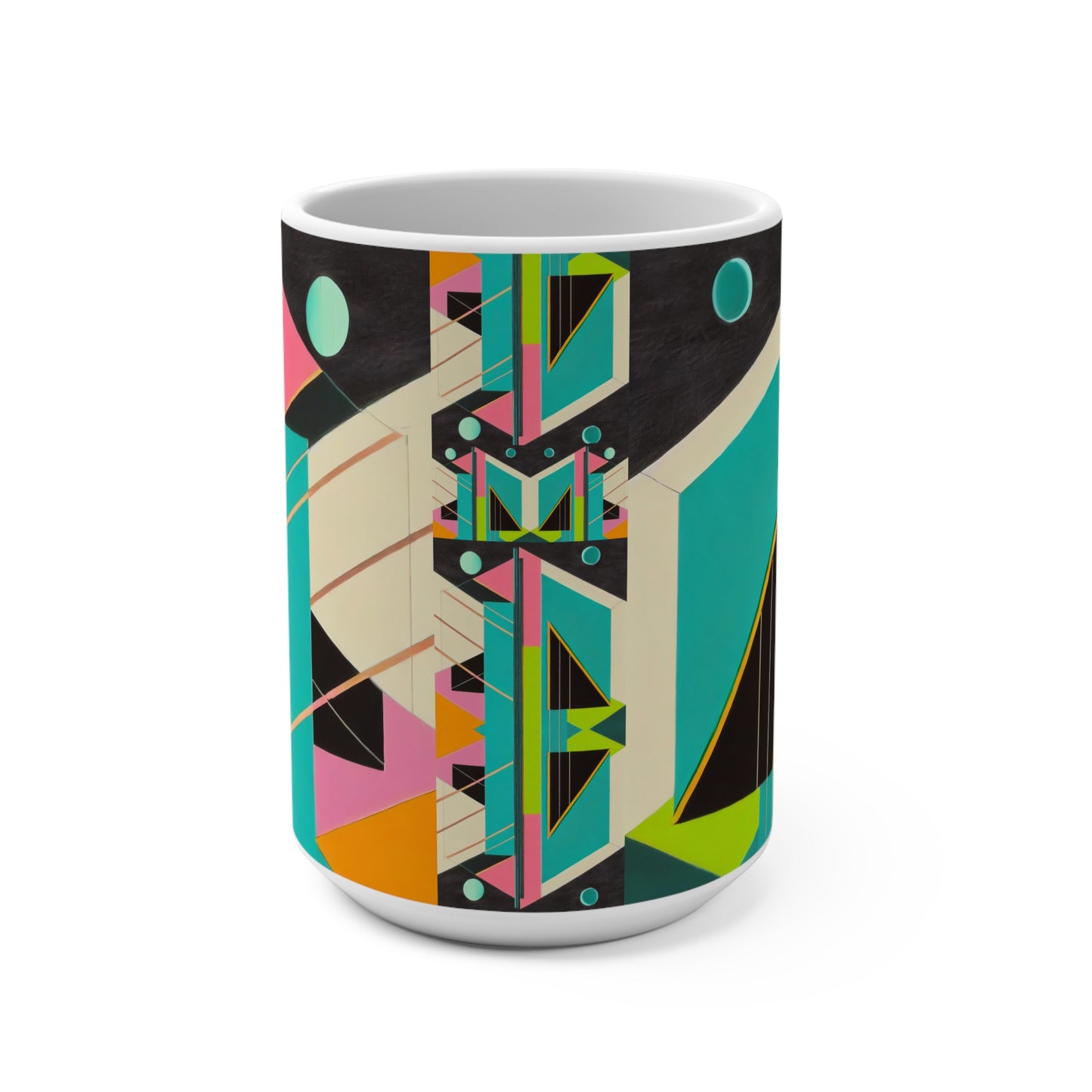 Colorful Abstract Geometric Mug 15oz, Art Deco Vibe Coffee Cup, Psychedelic Retro Design, Modern Art Graphic, Large Tea Cup, Asymmetrical