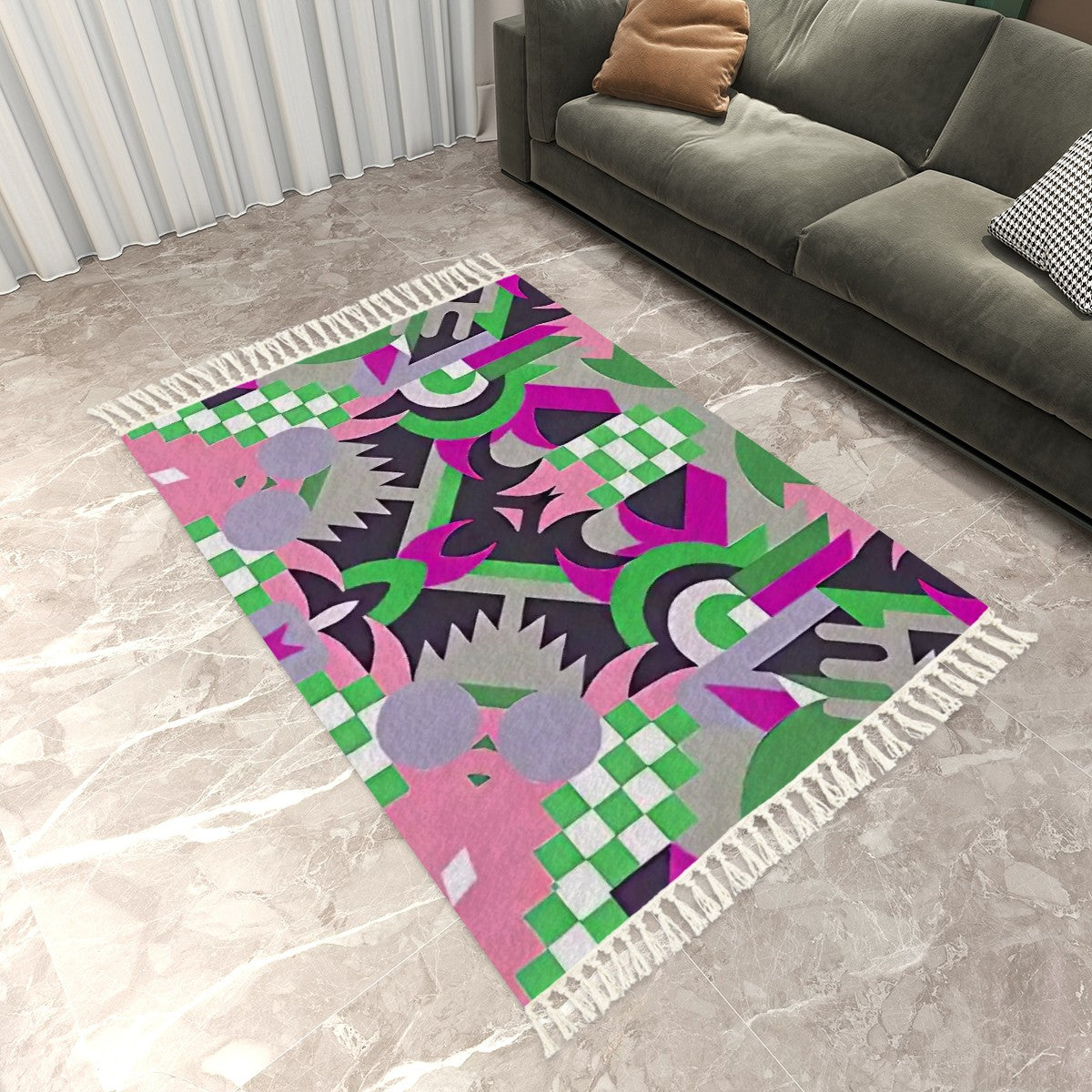 Lush Mirage Abstract Geometric Area Rug with Tassels (5'x8') | Opulent Maximalist Rug