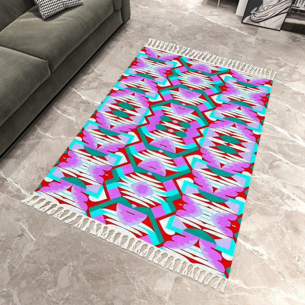 Kaleidoscope Reimagined Colorful Area Rug with Tassels (5x8)