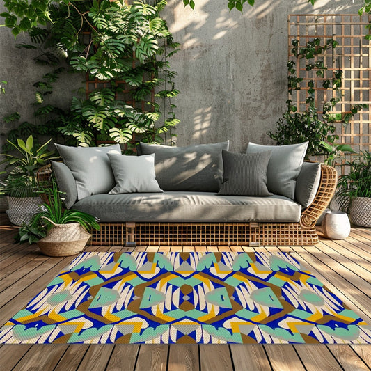 Kaleidoscope Reimagined Abstract Colorful 4'x6' Outdoor Rug | Eclectic Patio Outdoor Plastic Straw Mat