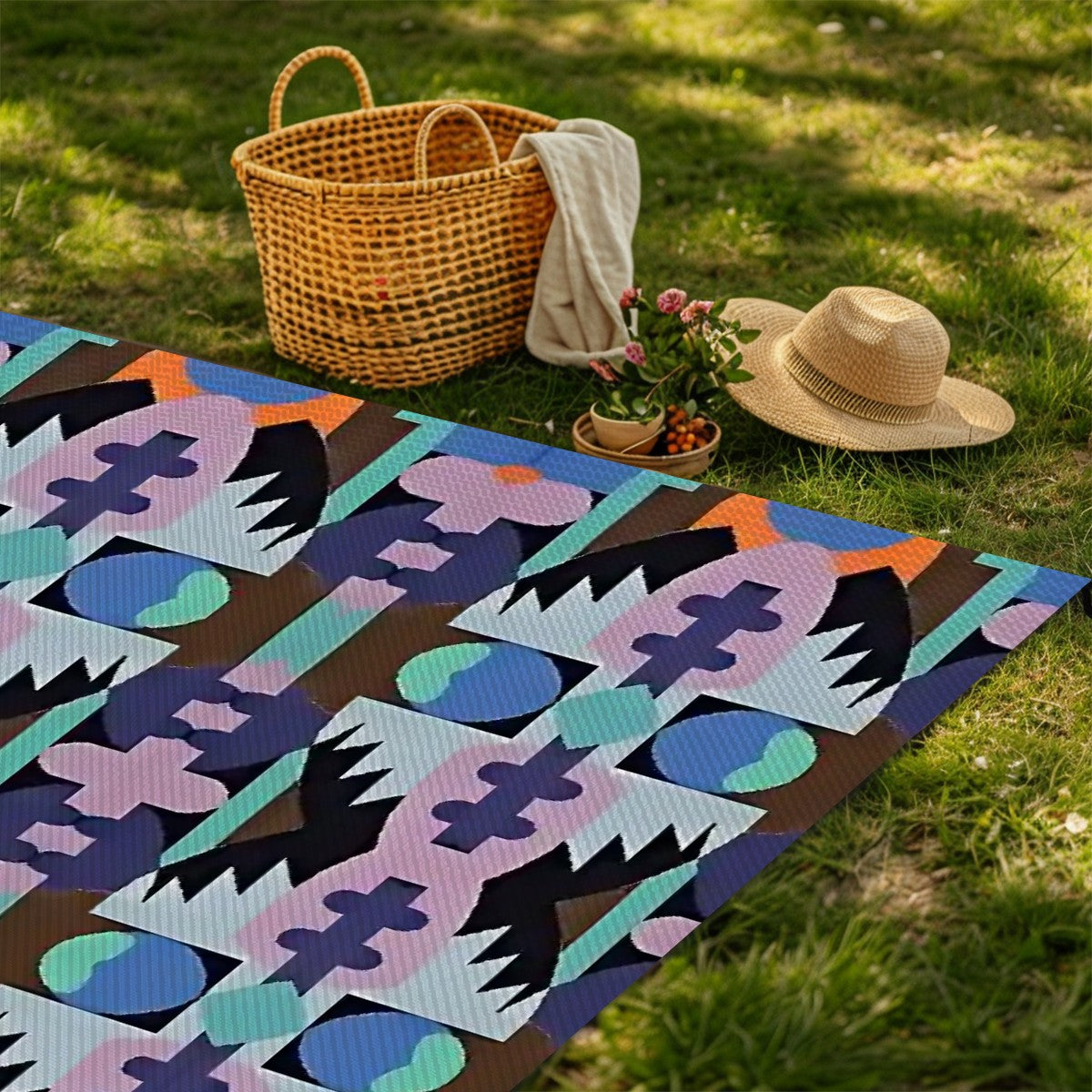 Kaleidoscope Reimagined Abstract Colorful 4'x6' Outdoor Rug | Eclectic Patio Outdoor Plastic Straw Mat