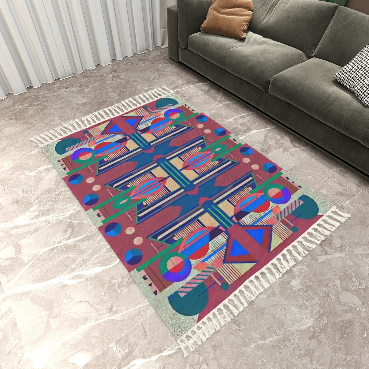 Pop Wild Geometric Area Rug with Tassels (5'x8') | Boho Eclectic Rug