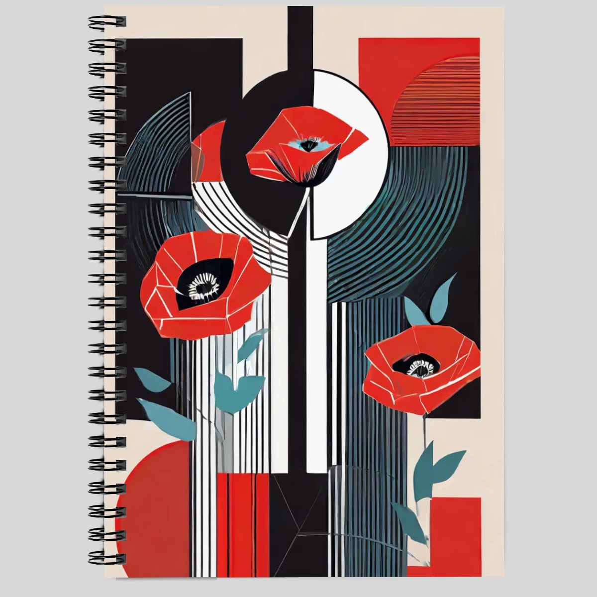 Art Deco Red Poppies Spiral Notebook