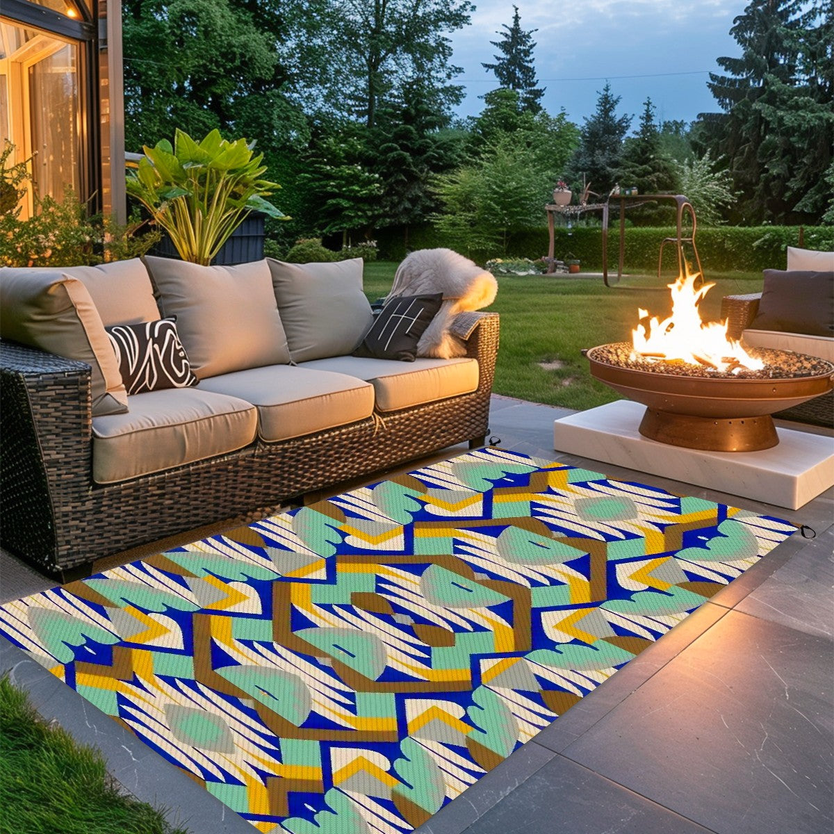 Kaleidoscope Reimagined Abstract Colorful 4'x6' Outdoor Rug | Eclectic Patio Outdoor Plastic Straw Mat