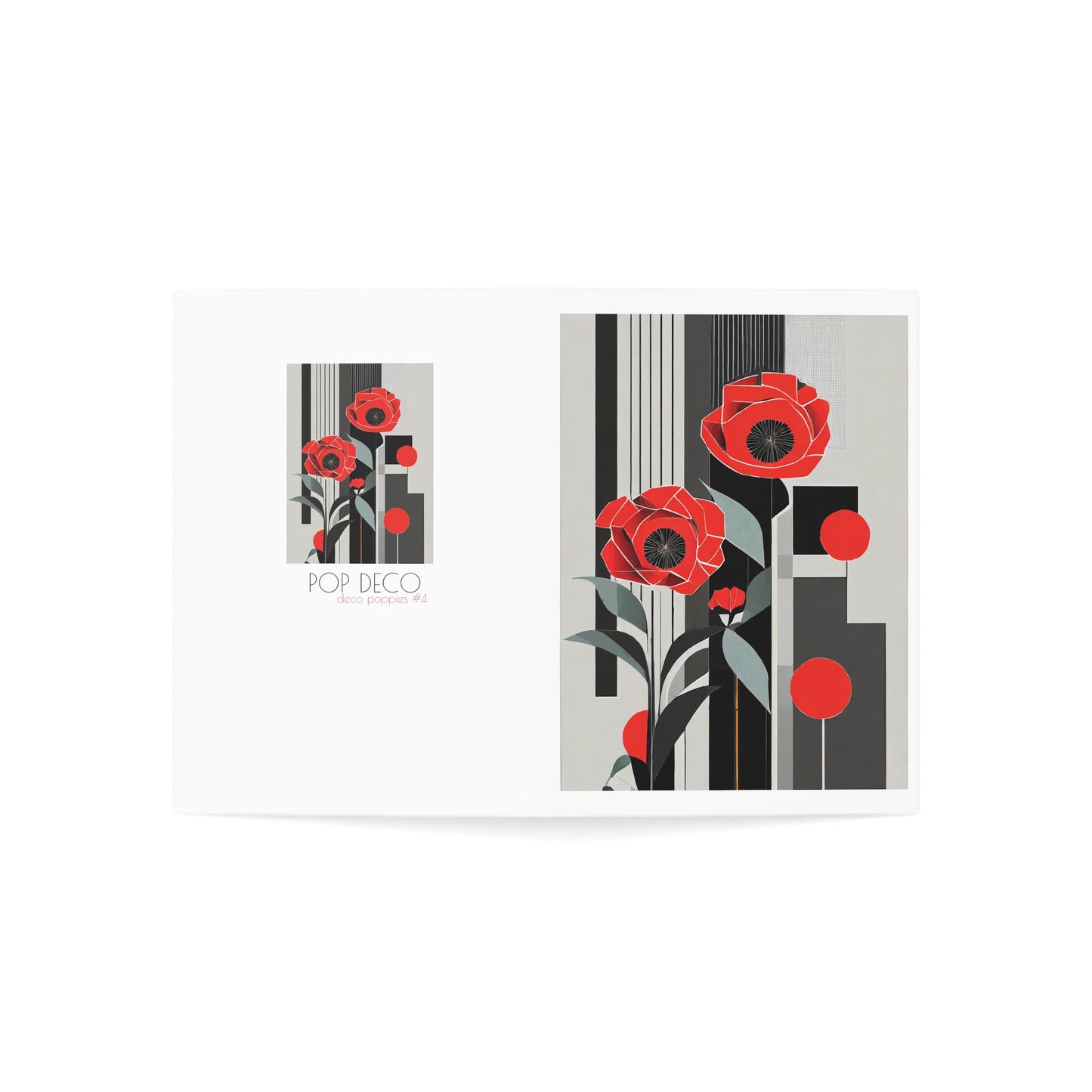 Abstract Flower Birthday Card Art Deco Red Poppies Note Card Red Flowers Art Deco Poppy Minimalist Red Flower Card for Mother's Day Card