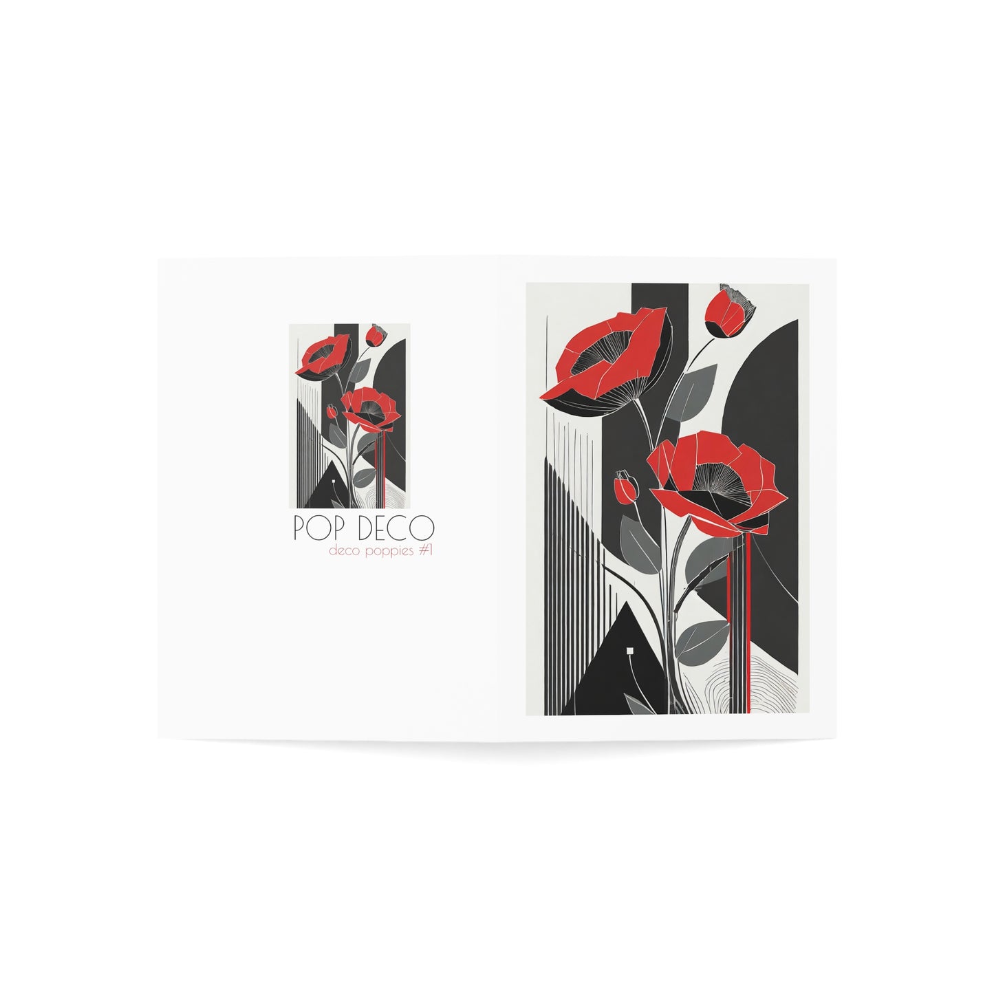 Art Deco Flower Card with Red Poppies Note Card Abstract Flower Birthday Card Art Deco Red Flowers Minimalist Flower Card for Mother's Day