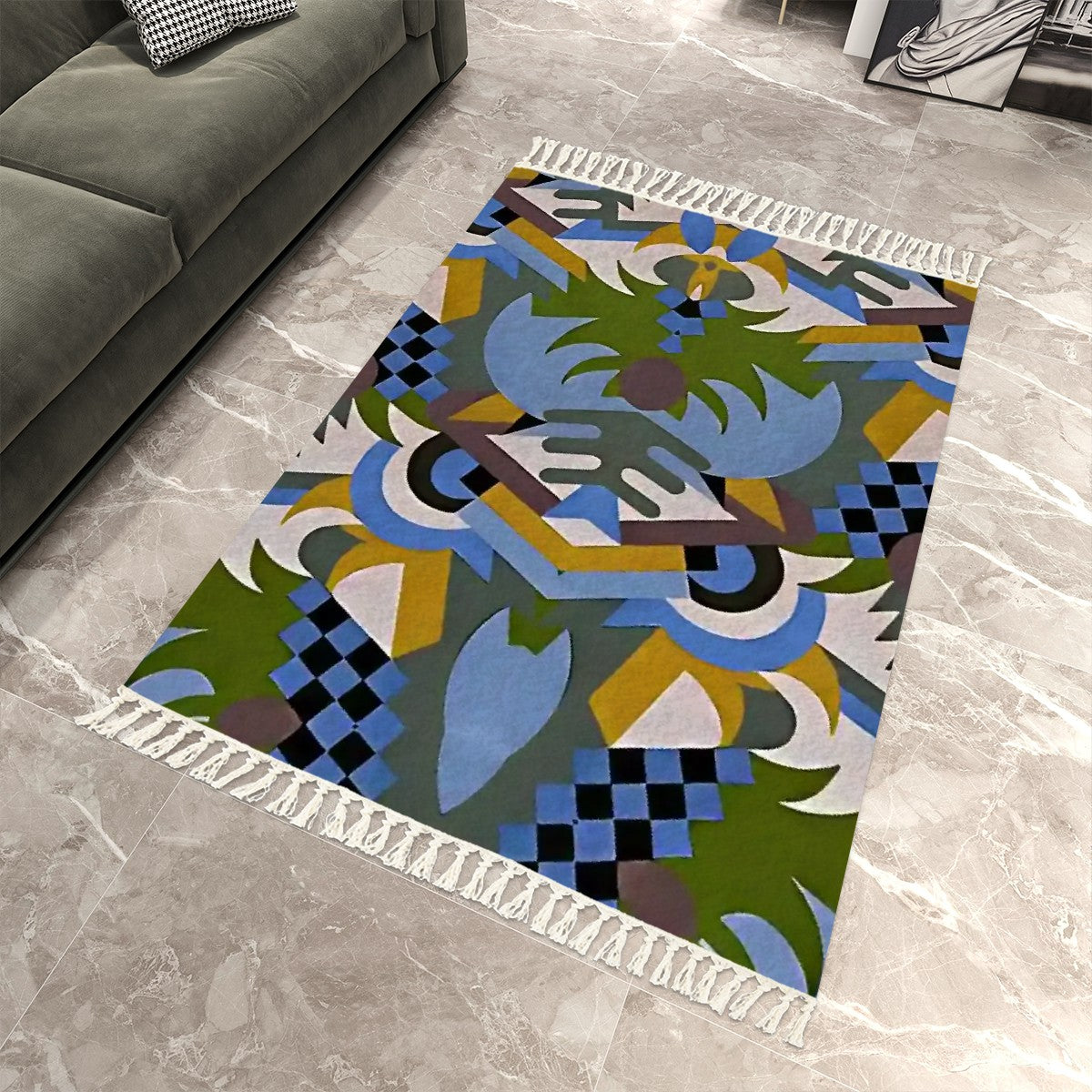 Kaleidoscopic Mirage Abstract Geometric Area Rug with Tassels (5'x8') | Art Deco Glam Rug