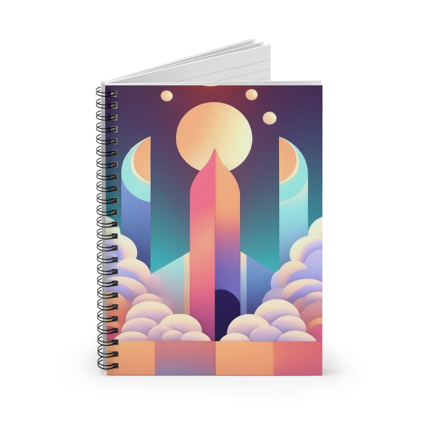 Cosmic Moon Phase Pastel Aesthetic Journal Dreamy Sky Spiral Notebook - Ruled Line