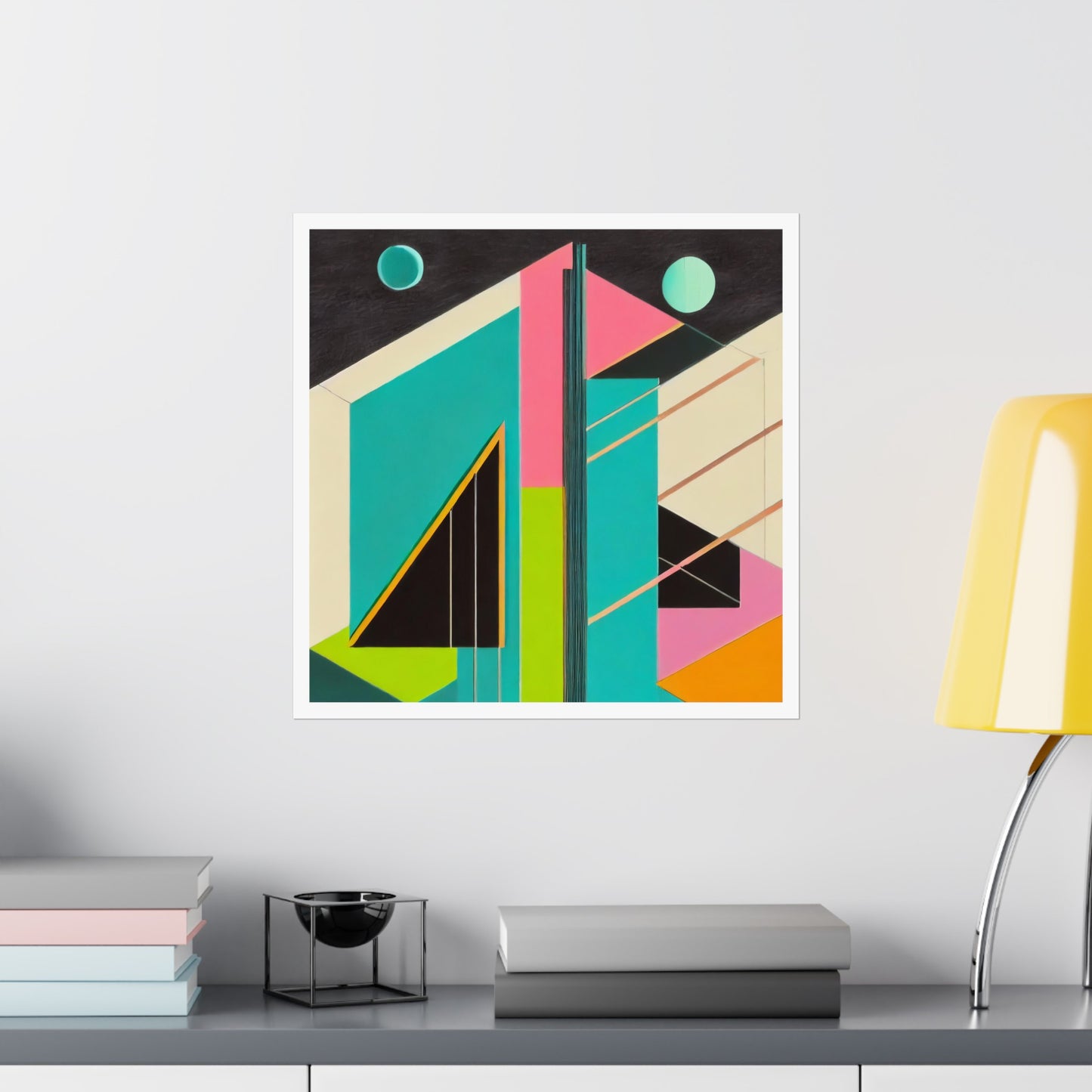 Colorful Abstract Geometric Matte Vertical Poster Modern Pop Art Deco Inspired Graphic Design