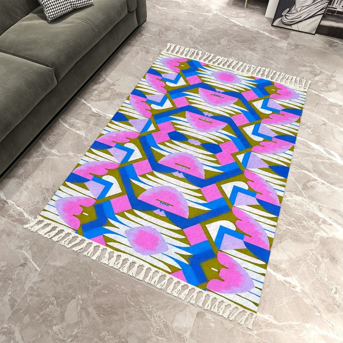 Kaleidoscope Reimagined Colorful Area Rug with Tassels (5x8)