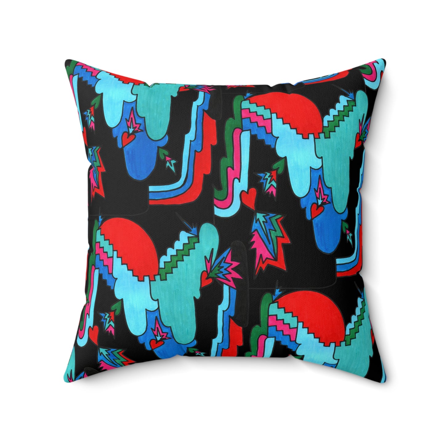 Maximalist Abstract Artwork Throw Pillow - Hand Drawn Abstract Geometric Retro Square Pillow