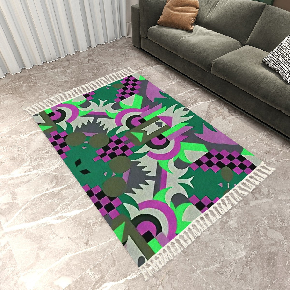 Maximalist Jewel Abstract Geometric Area Rug with Tassels (5'x8') | Surrealist Luxe Rug