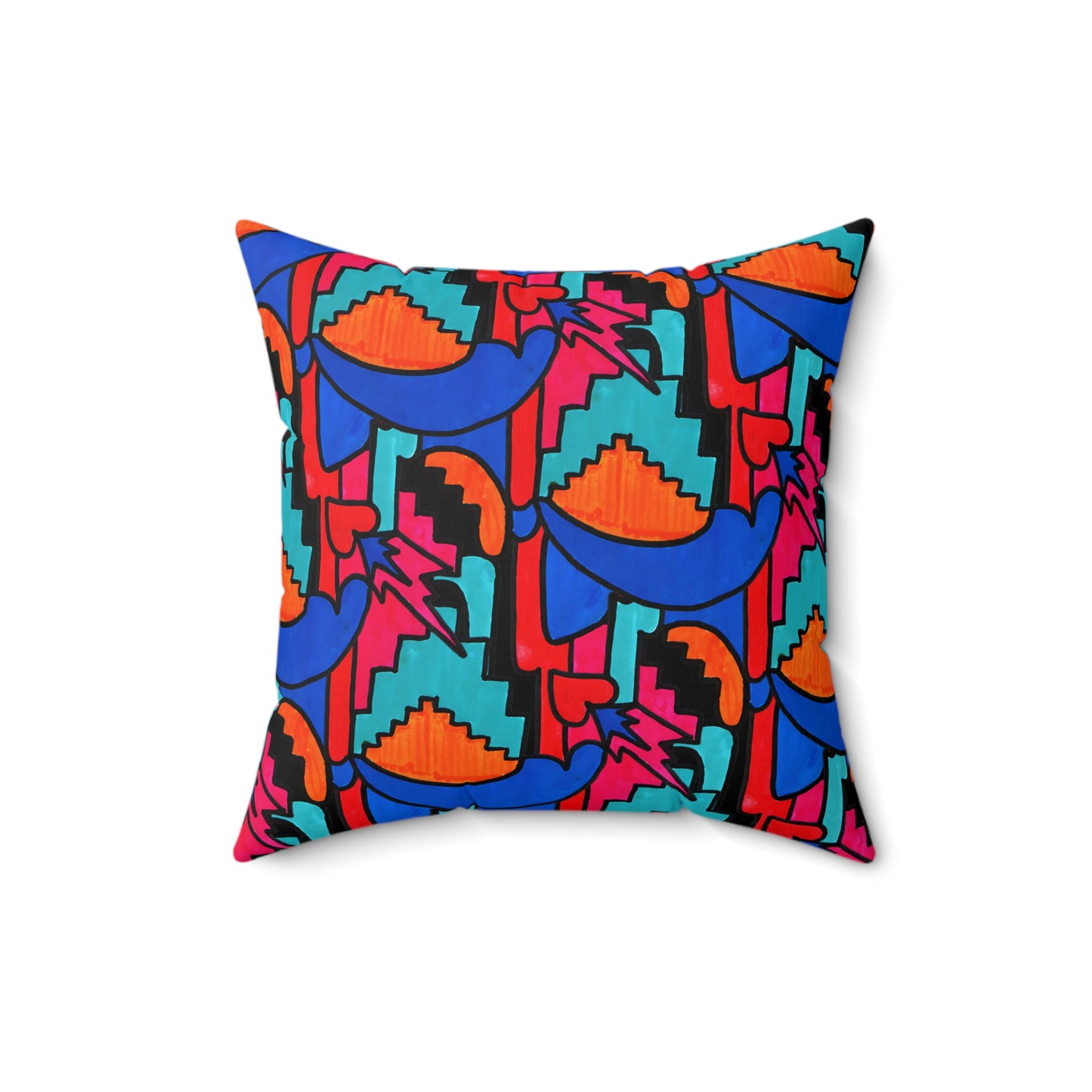 Pop Decoscape Maximalist Drawing Throw Pillow | Colorful Eclectic Maximalist Square Cushion