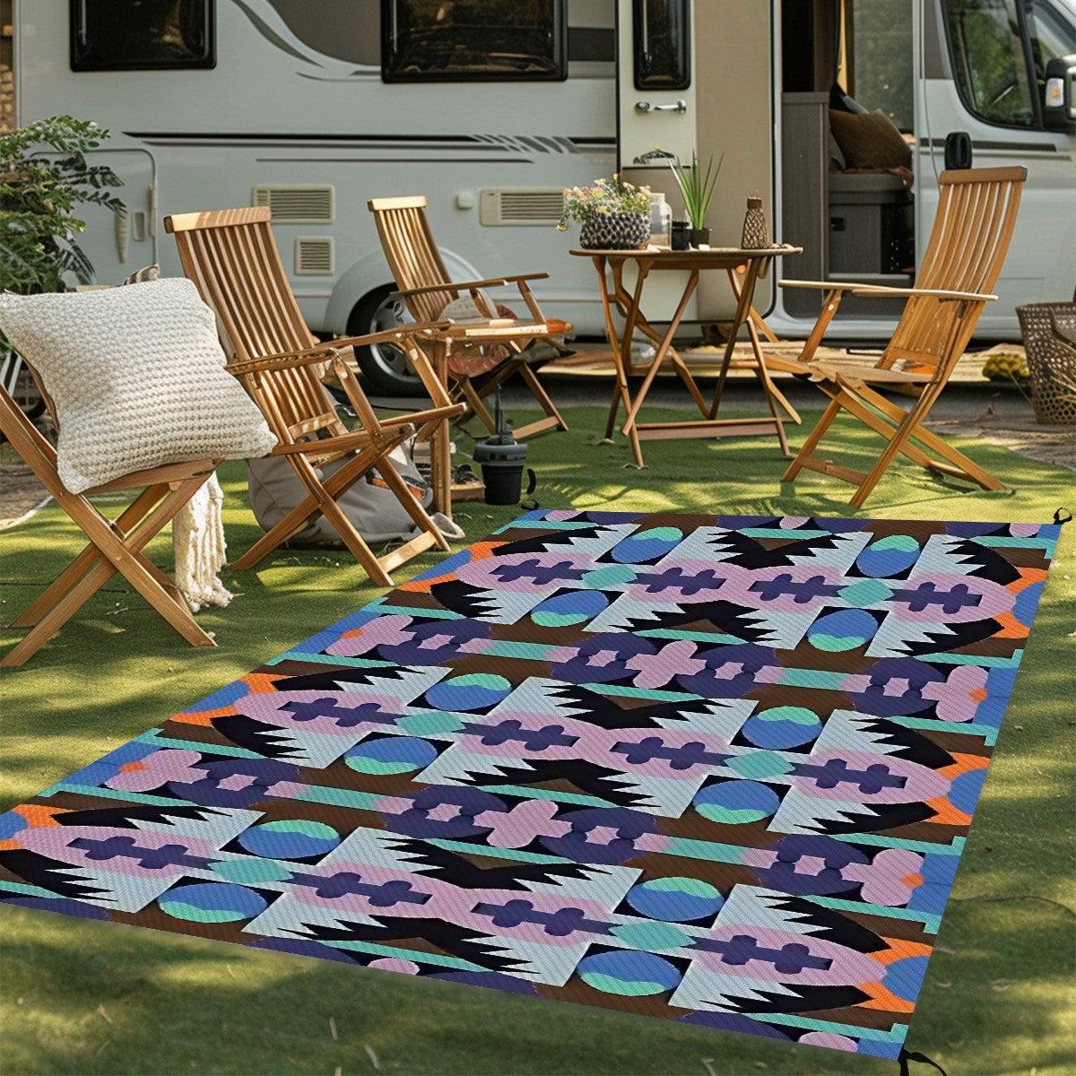 Kaleidoscope Reimagined Abstract Colorful 4'x6' Outdoor Rug | Eclectic Patio Outdoor Plastic Straw Mat