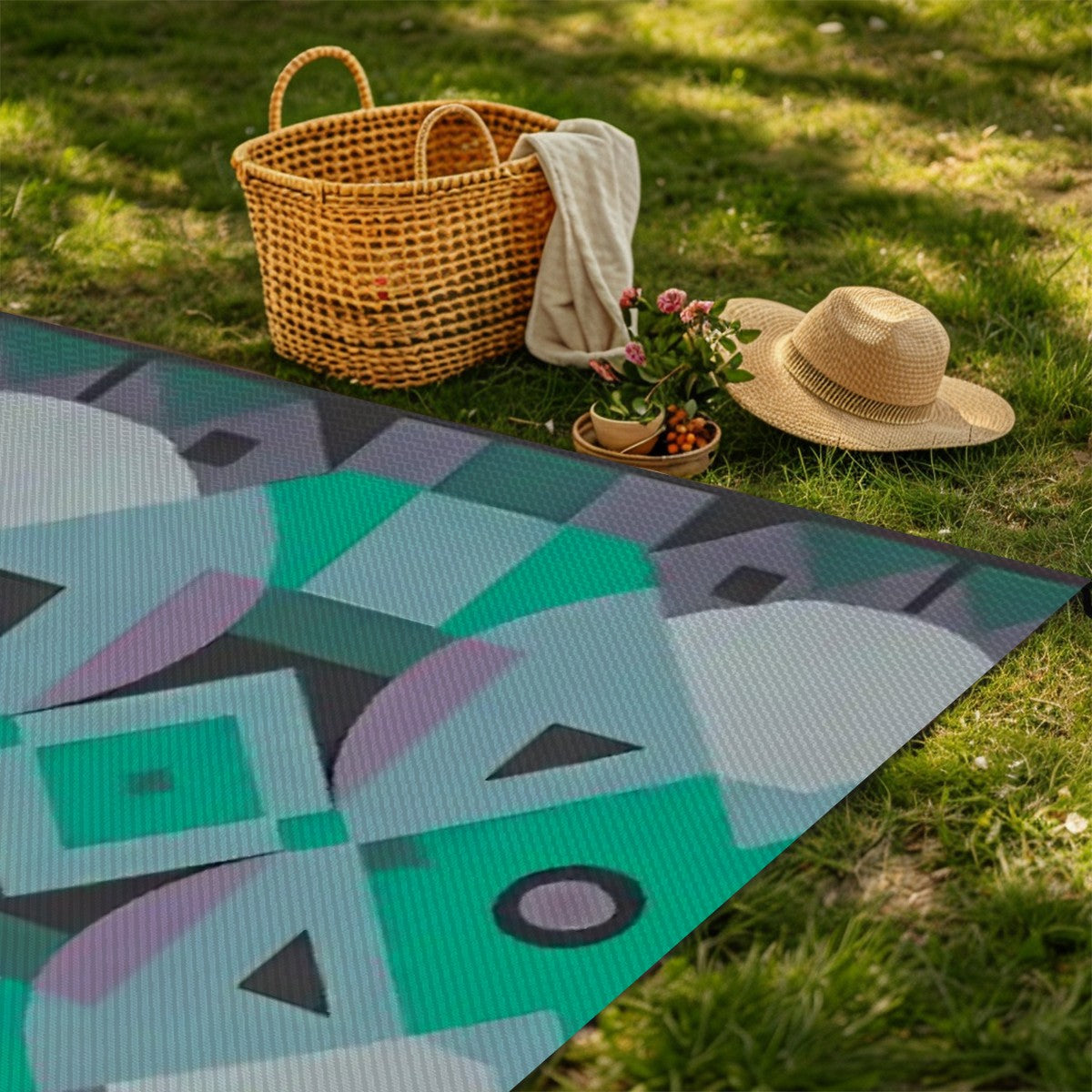 Kaleidoscope Reimagined Abstract Colorful 4'x6' Outdoor Rug | Eclectic Patio Outdoor Plastic Straw Mat