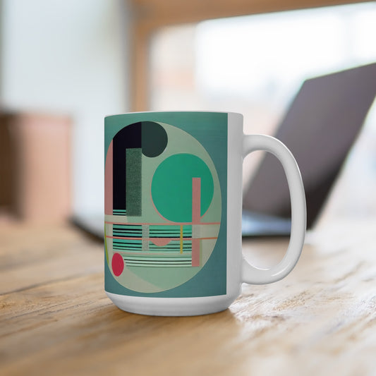 Colorful Geometric Abstract Mug 15oz, Bauhaus Coffee Cup, Psychedelic Retro Design, Mid Century Modern Graphic, Large Ceramic Pop Art Mug