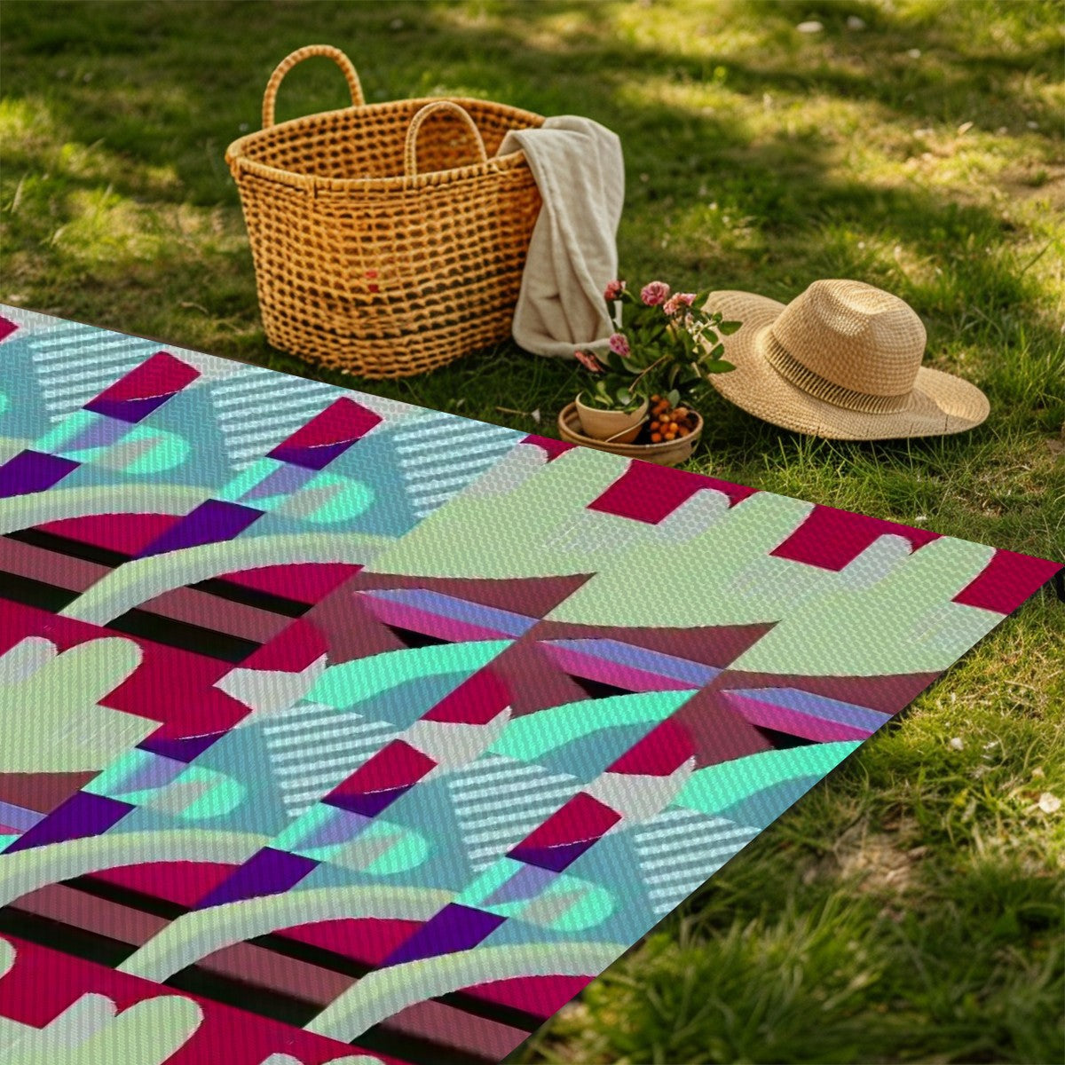 Kaleidoscope Reimagined Abstract Colorful 4'x6' Outdoor Rug | Eclectic Patio Outdoor Plastic Straw Mat