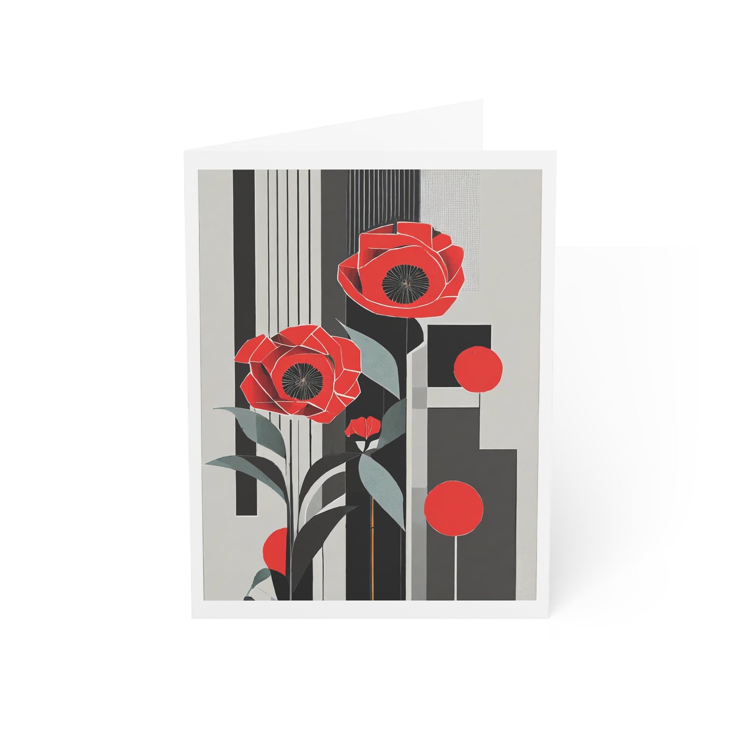 Abstract Flower Birthday Card Art Deco Red Poppies Note Card Red Flowers Art Deco Poppy Minimalist Red Flower Card for Mother's Day Card