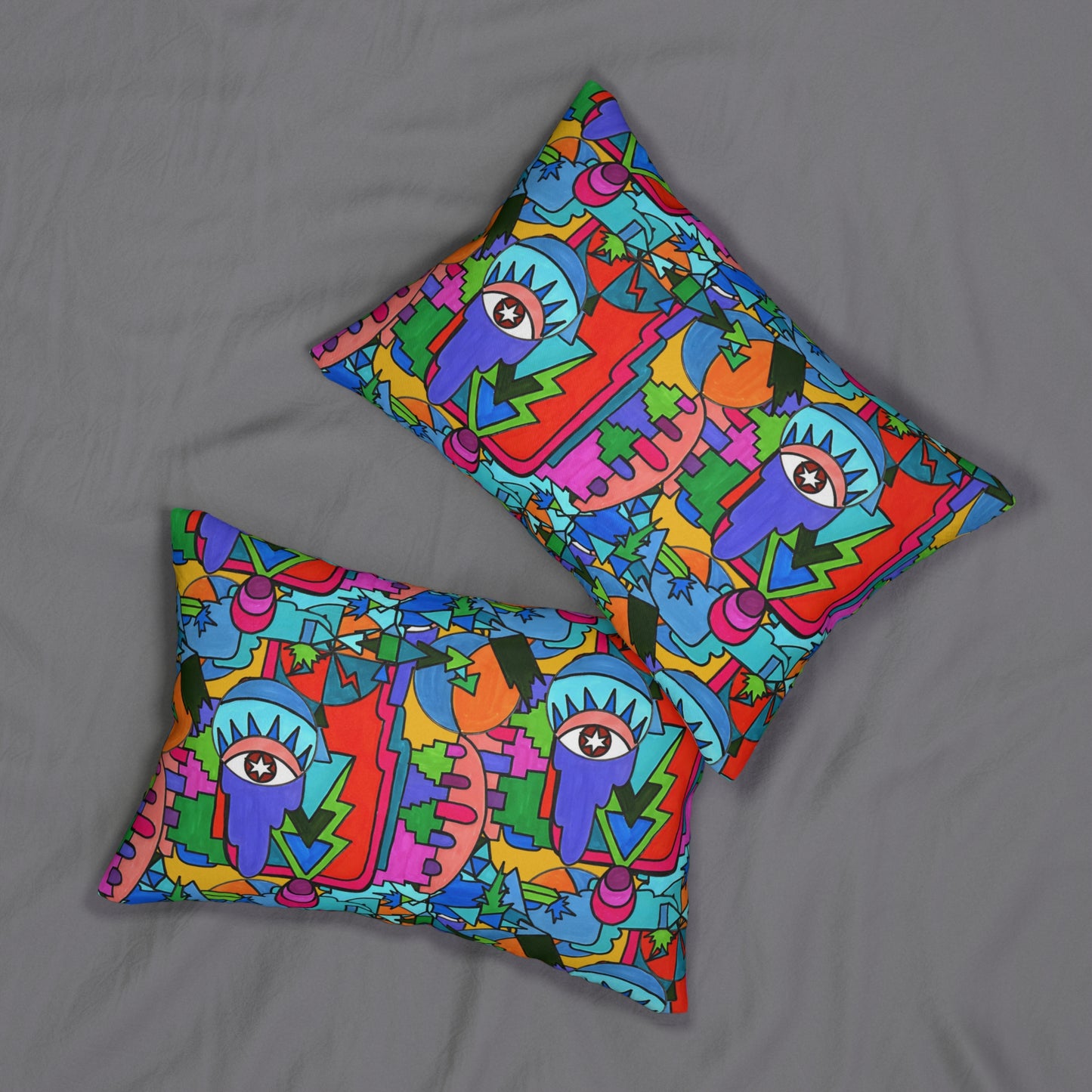 Pop Decoscape Colorful Eclectic Lumbar Pillow | Hand Drawn Abstract Maximalist Rectangular Cushion