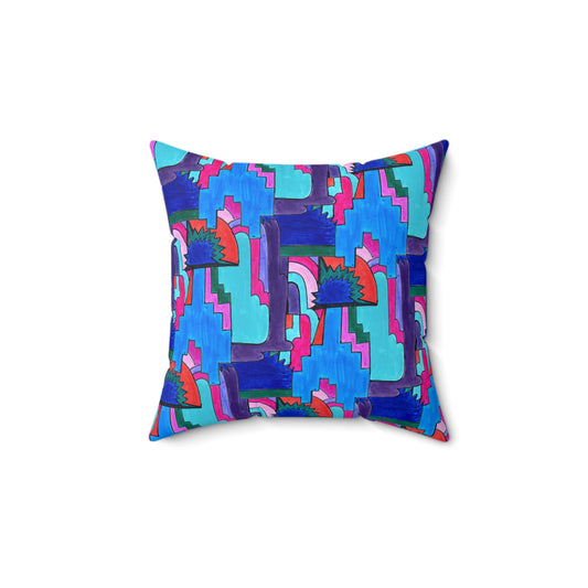 Colorful Abstract Pop Art Deco Drawing Maximalist Decor Square Pillow - Multiple Sizes