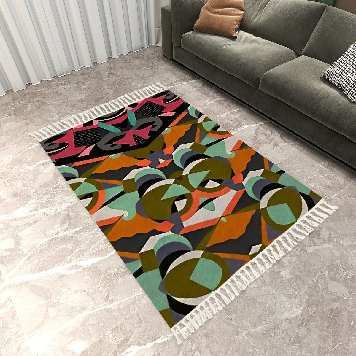 Biophilic Prism Abstract Geometric Area Rug with Tassels (5'x8') | Botanical Glam Rug