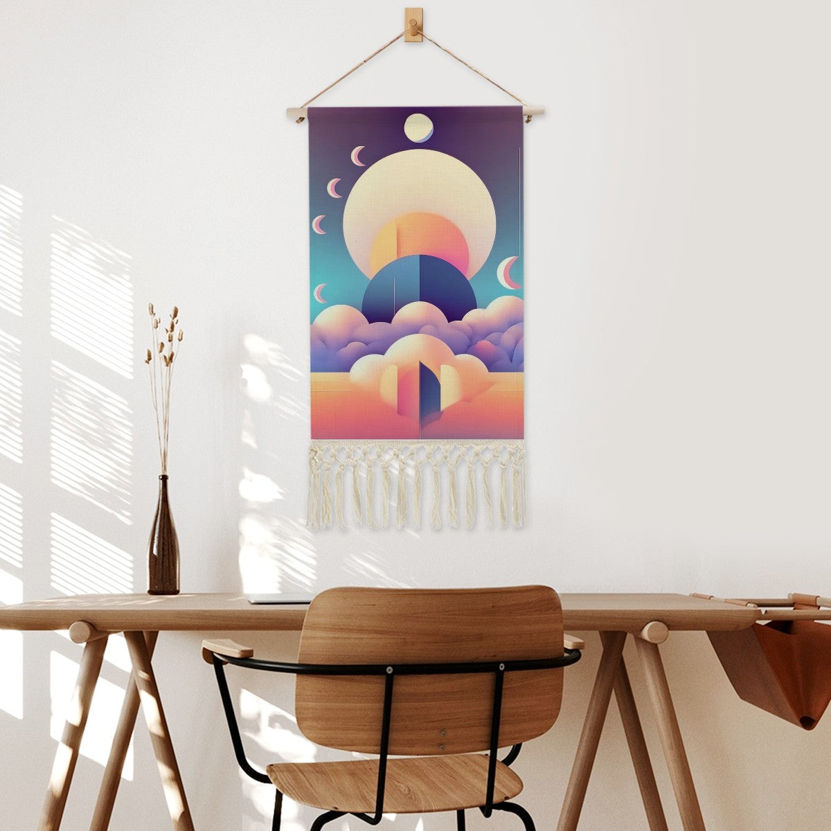 Lunar Mirage Textile Art | Pastel Cotton Linen Wall Hanging