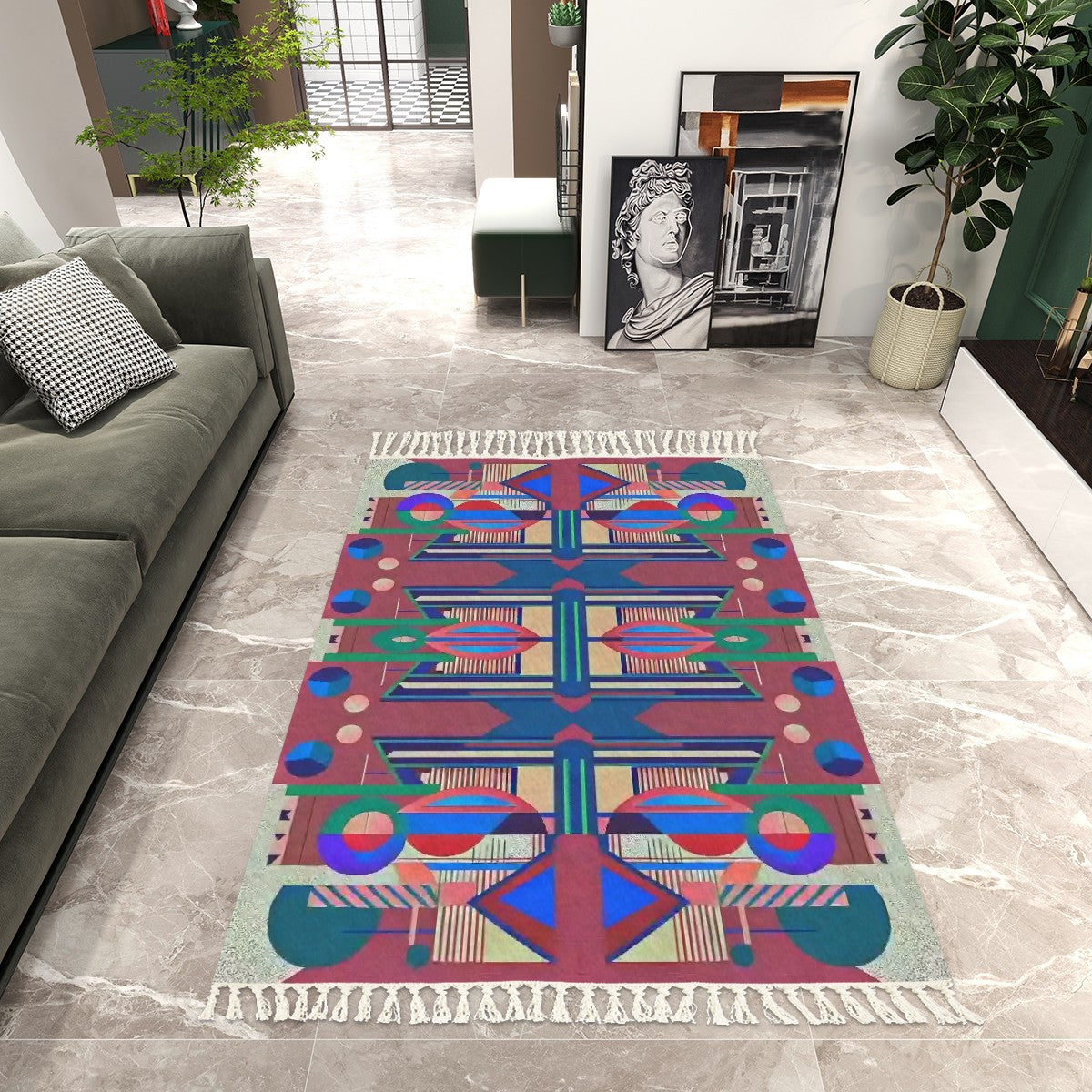 Pop Wild Geometric Area Rug with Tassels (5'x8') | Boho Eclectic Rug