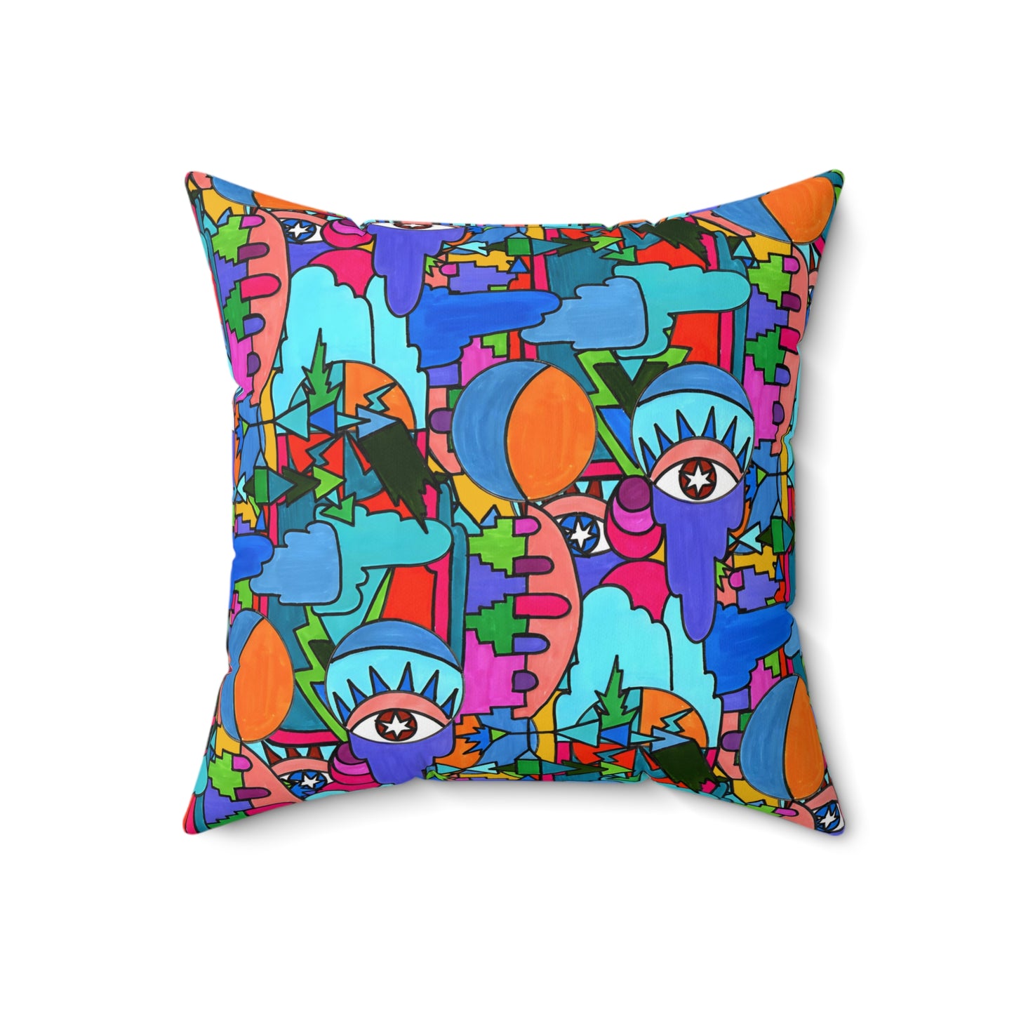 Pop Decoscape Abstract Artwork Maximalist Throw Pillow - Colorful Hand Drawn Eclectic Square Pillow