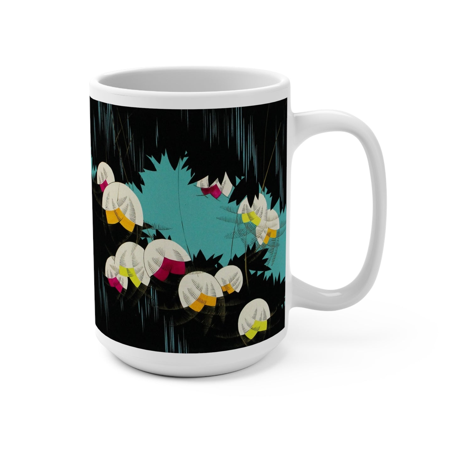 Abstract Floral Mug 15oz, Art Deco Flower Coffee Cup, Elegant Geometric Floral Design, Large Tea Cup, Gift for Flower Lover, Mother's Day