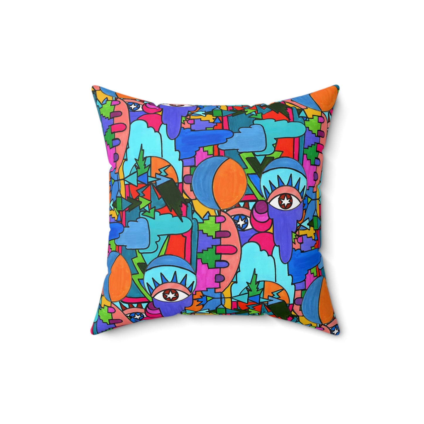 Pop Decoscape Abstract Artwork Maximalist Throw Pillow - Colorful Hand Drawn Eclectic Square Pillow