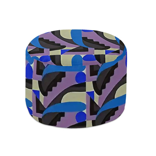 Kaleidoscope Reimagined Colorful Eclectic Round Pouf Ottoman |  Art Deco Inspired Abstract Patterned Pouf