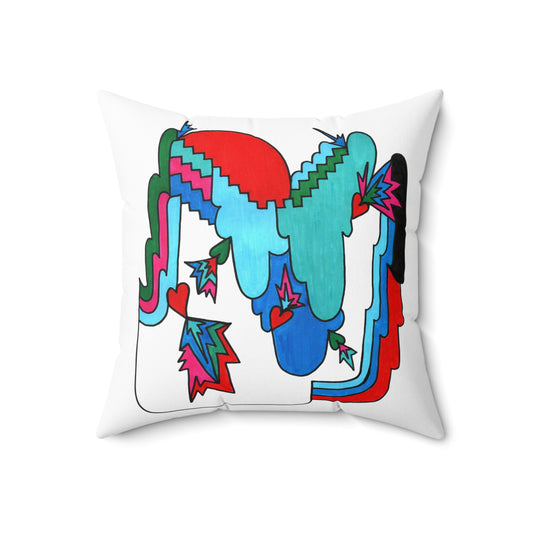 Hand Drawn Abstract Geometric Retro Decoscape Spun Polyester Square Pillow