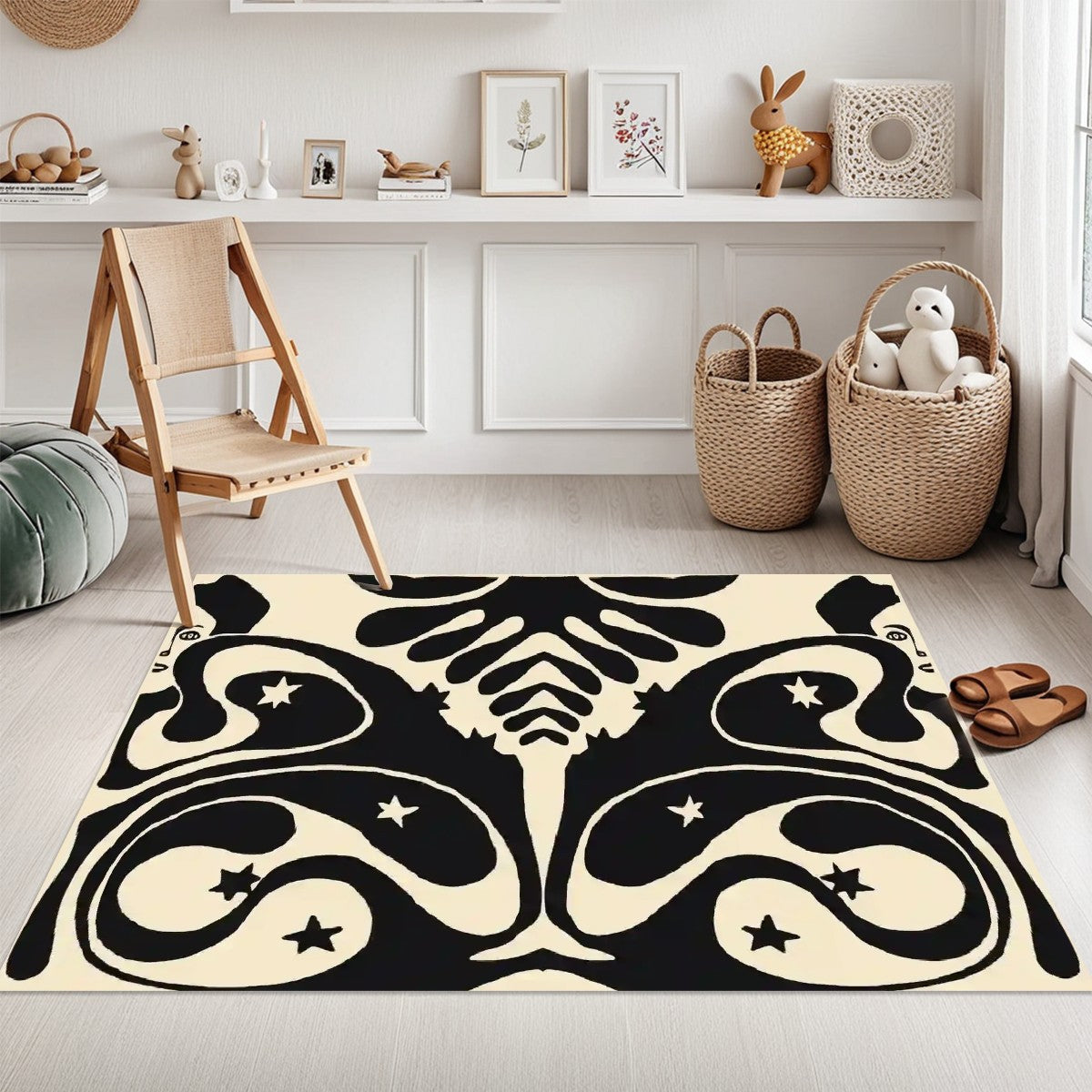 Black and Cream Abstract Area Rug (3x5) - Psychedelic Boho Eclectic Rug