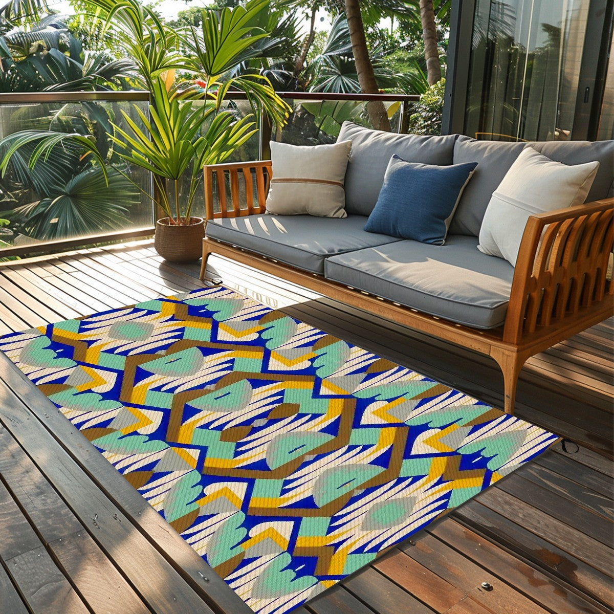 Kaleidoscope Reimagined Abstract Colorful 4'x6' Outdoor Rug | Eclectic Patio Outdoor Plastic Straw Mat