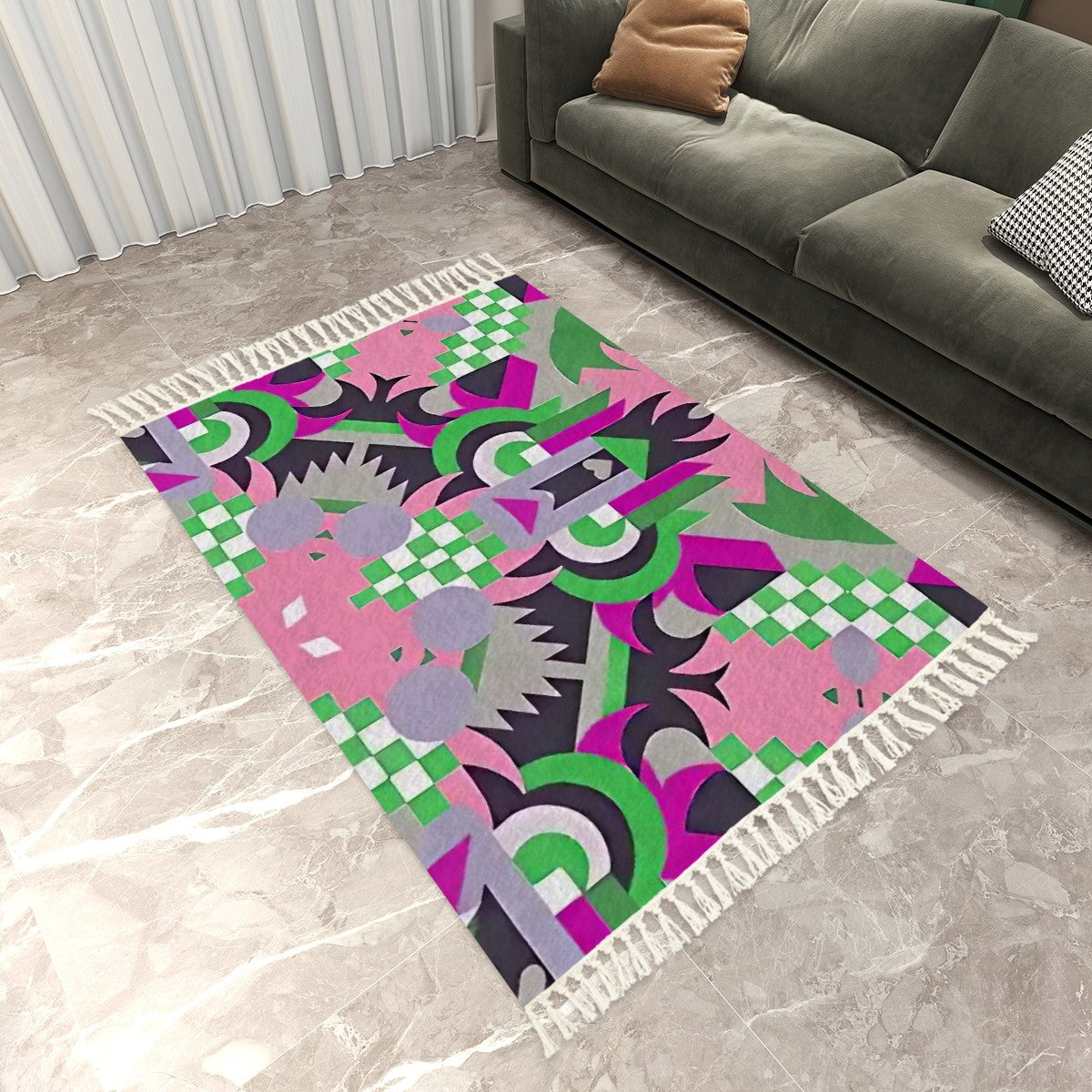 Mystic Mirage Abstract Geometric Area Rug with Tassels (5'x8') | Surreal Maximalist Rug