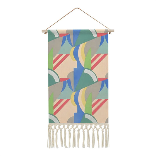 Pastel Chromatic Mirage Wall Hanging | Geometric Cotton Linen Tapestry