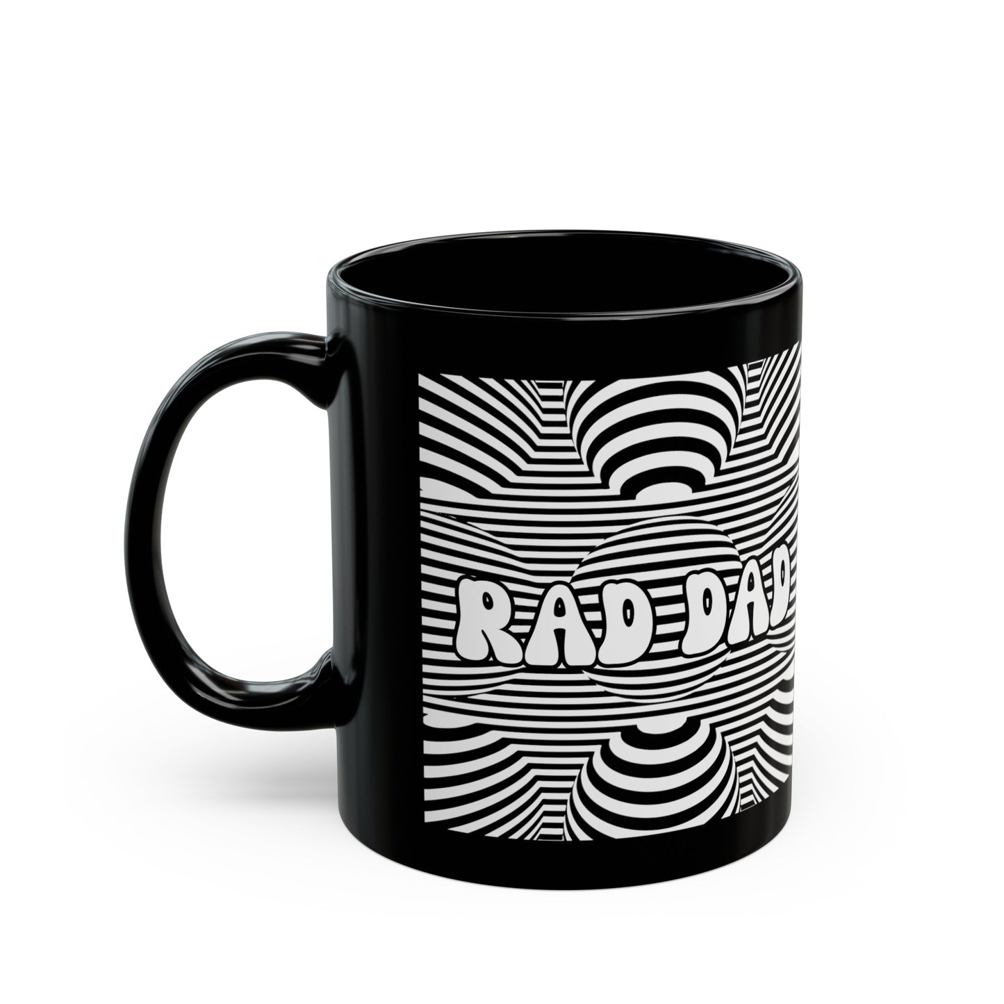 Rad Dad Abstract Black Mug Gift for Dad Geometric Retro Coffee Mug Cool Father's Day Mug Trippy Black and White Present for Dad (11oz, 15oz)