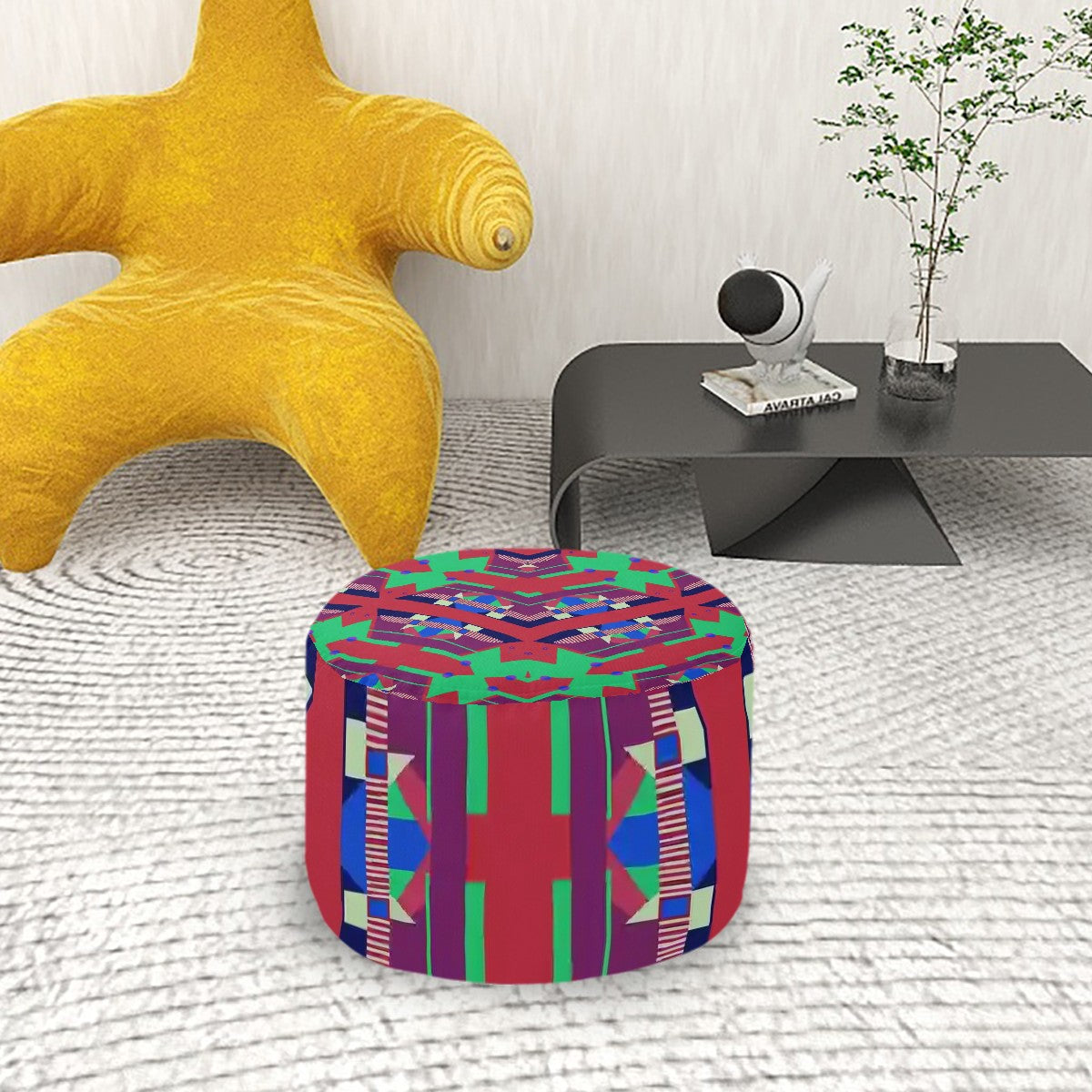 Pop Wild Geometric Colorful Patterned Pouf Ottoman