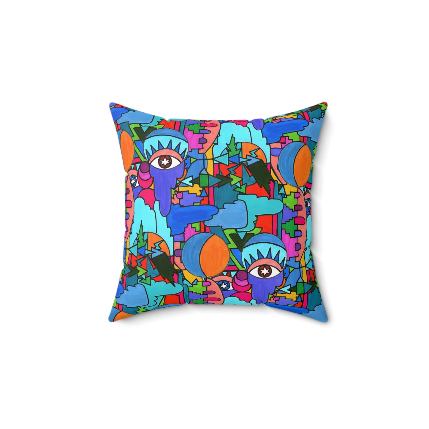 Pop Decoscape Abstract Artwork Maximalist Throw Pillow - Colorful Hand Drawn Eclectic Square Pillow