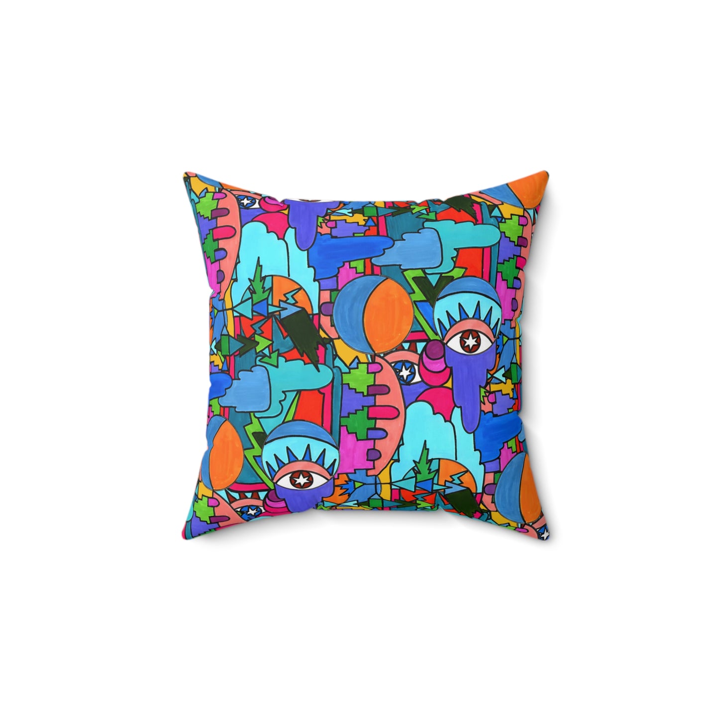 Pop Decoscape Abstract Artwork Maximalist Throw Pillow - Colorful Hand Drawn Eclectic Square Pillow