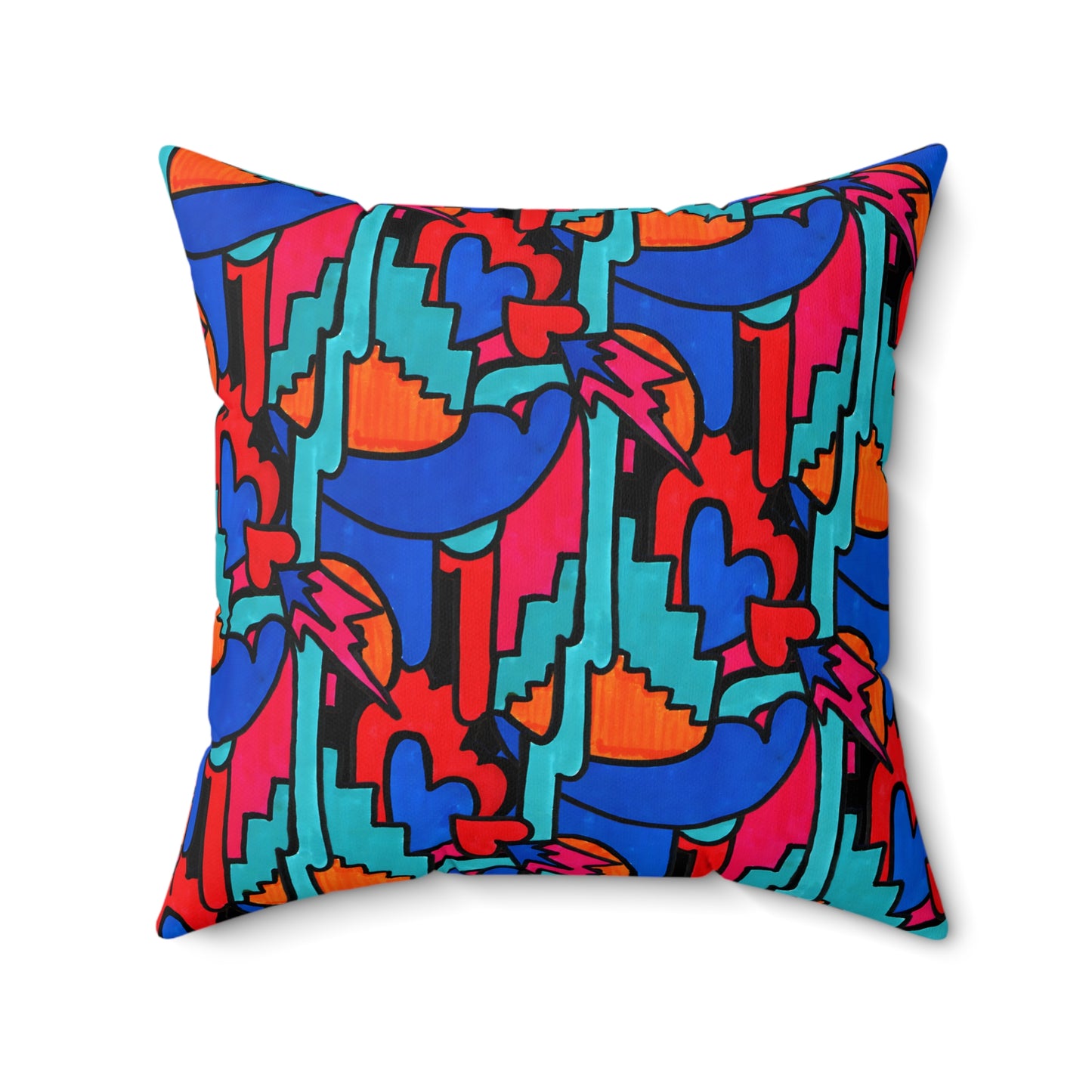 Pop Decoscape Maximalist Drawing Throw Pillow | Colorful Eclectic Maximalist Square Cushion