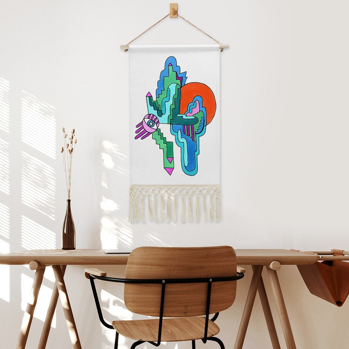 Pop Decoscape Cosmic Illustration Wall Hanging | Abstract Geometric Linen Tapestry