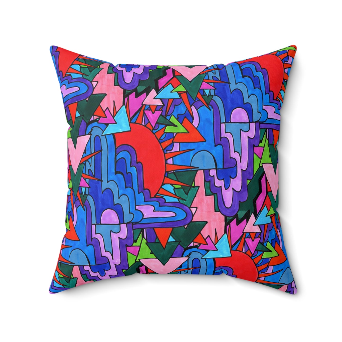 Pop Decoscape Abstract Artwork Maximalist Throw Pillow - Colorful Hand Drawn Eclectic Square Pillow