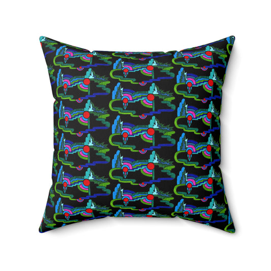 Colorful Abstract Pop Art Deco Drawing Maximalist Decor Square Pillow - Multiple Sizes