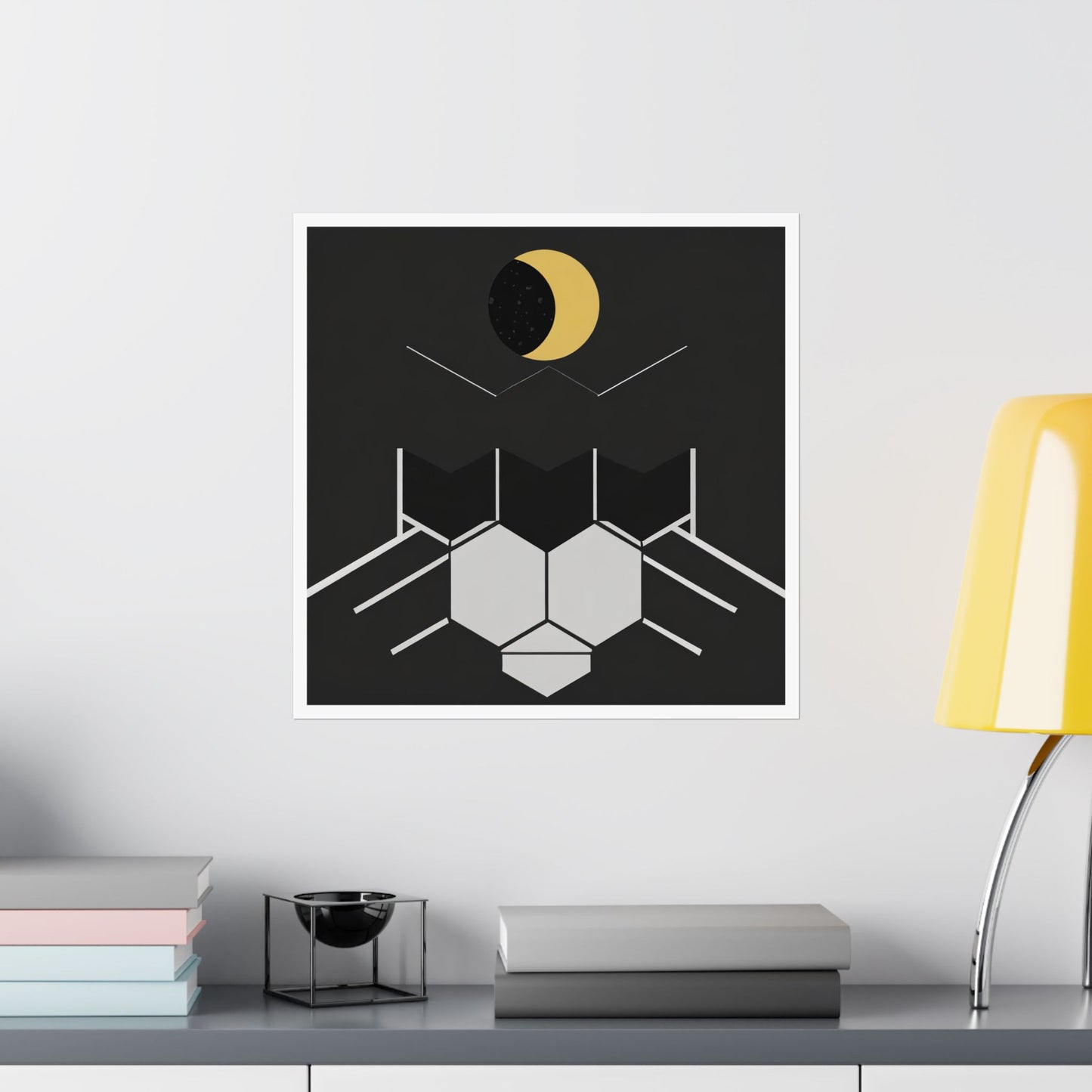 Minimalist New Moon Graphic Abstract Geometric Square Matte Poster Cosmic Lunar Art Print