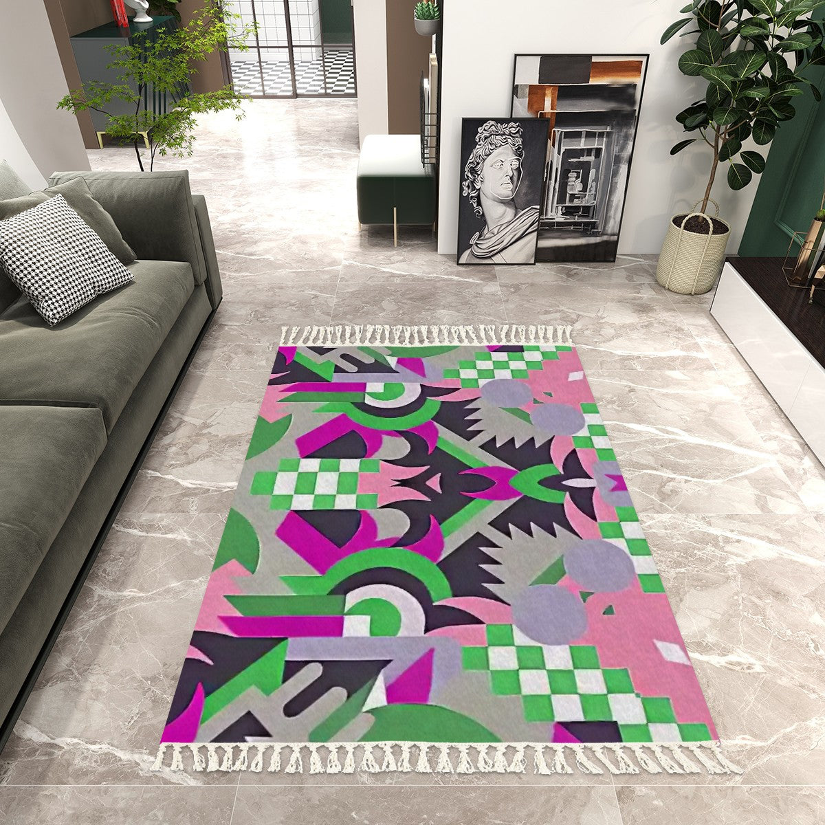 Lush Mirage Abstract Geometric Area Rug with Tassels (5'x8') | Opulent Maximalist Rug