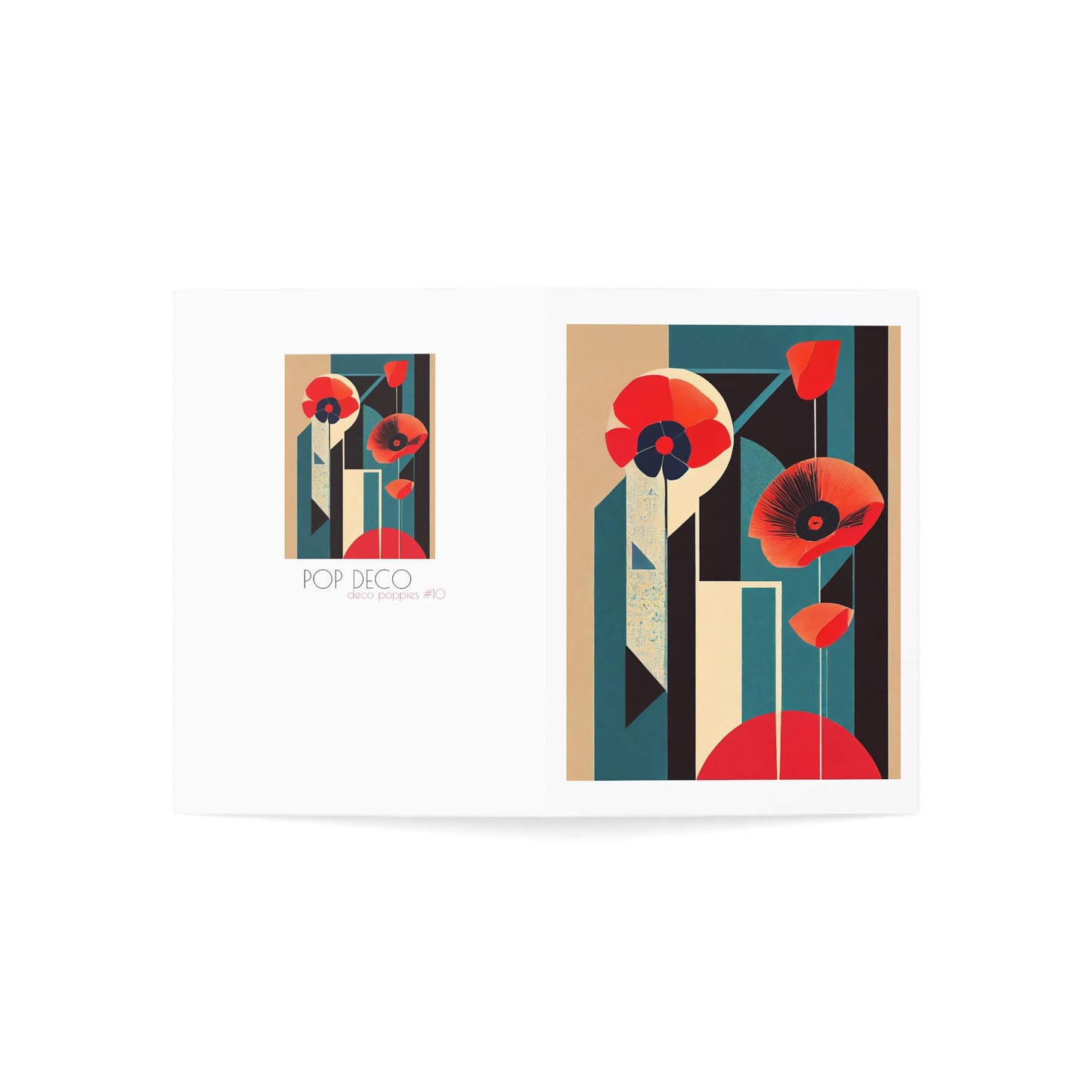 Art Deco Flower Card with Red Poppies Note Card Abstract Flower Birthday Card Art Deco Red Flowers Minimalist Flower Card for Mother's Day