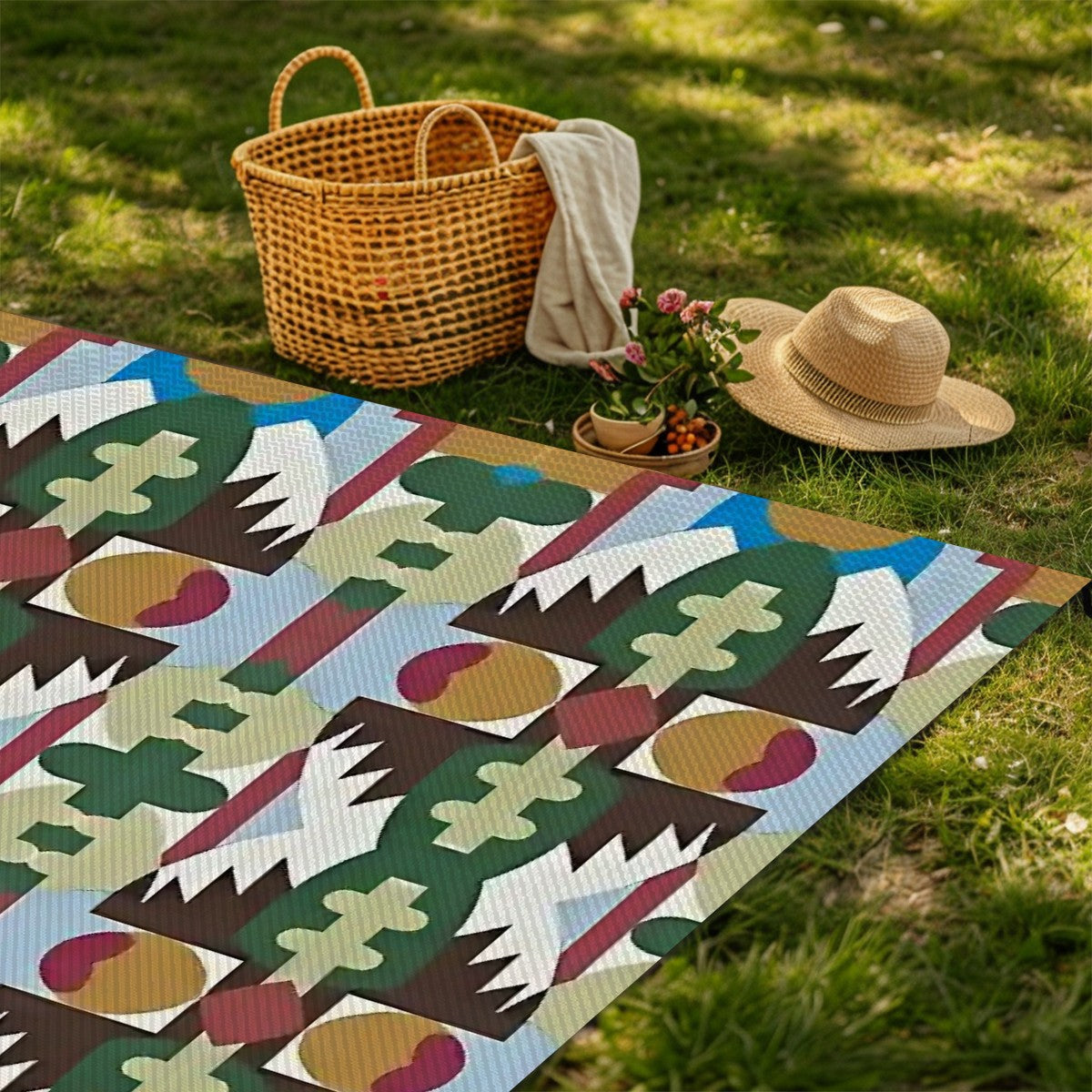 Kaleidoscope Reimagined Abstract Colorful 4'x6' Outdoor Rug | Eclectic Patio Outdoor Plastic Straw Mat