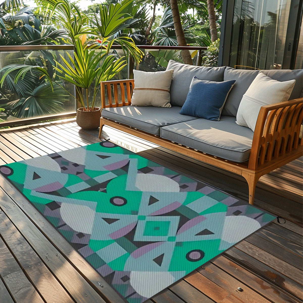 Kaleidoscope Reimagined Abstract Colorful 4'x6' Outdoor Rug | Eclectic Patio Outdoor Plastic Straw Mat