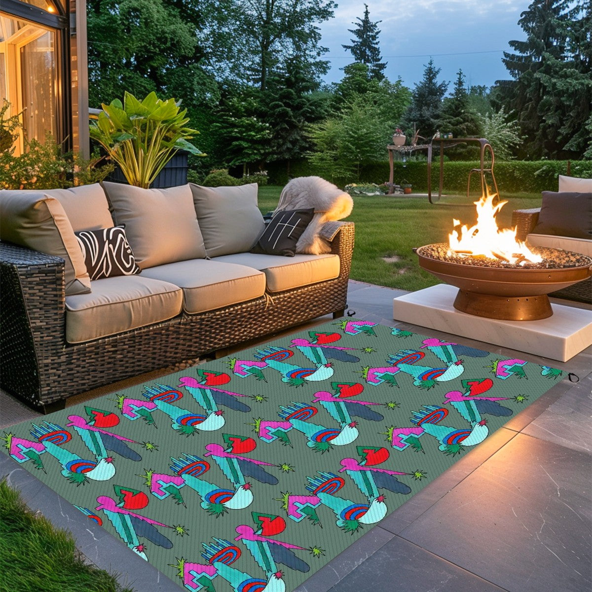 Kaleidoscope Reimagined Abstract Colorful 4'x6' Outdoor Rug | Eclectic Patio Outdoor Plastic Straw Mat